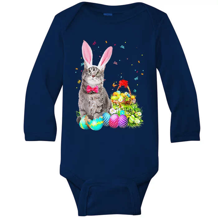 Happy Easter Cute Bunny Cat Eggs Basket Men Women Funny Baby Long Sleeve Bodysuit