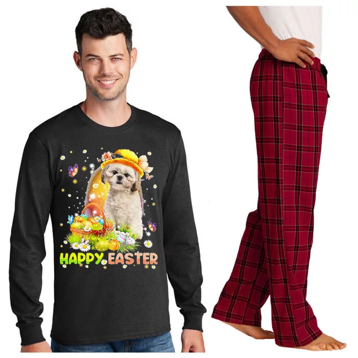 Happy Easter Cute Bunny Dog Shih Tzu Eggs Basket Funny Dog Long Sleeve Pajama Set