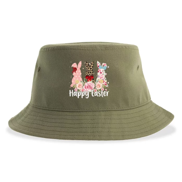 Happy Easter Cute Floral Bunnies Sustainable Bucket Hat