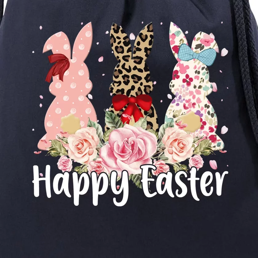 Happy Easter Cute Floral Bunnies Drawstring Bag