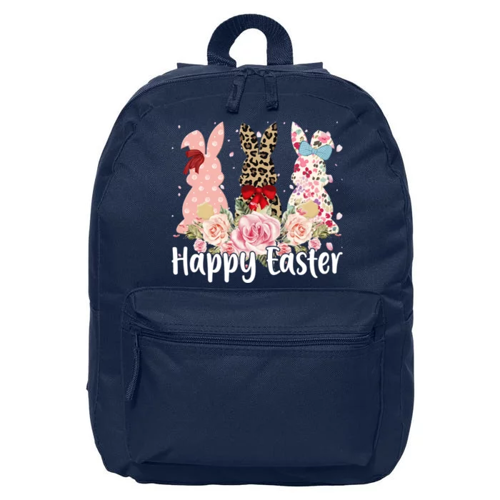 Happy Easter Cute Floral Bunnies 16 in Basic Backpack