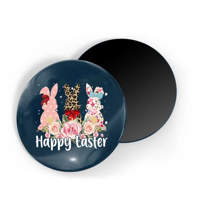 Happy Easter Cute Floral Bunnies Magnet