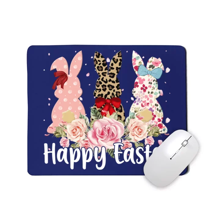 Happy Easter Cute Floral Bunnies Mousepad