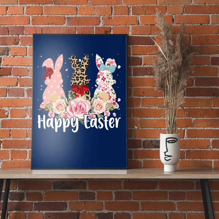 Happy Easter Cute Floral Bunnies Poster