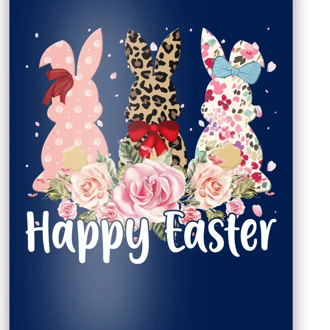 Happy Easter Cute Floral Bunnies Poster