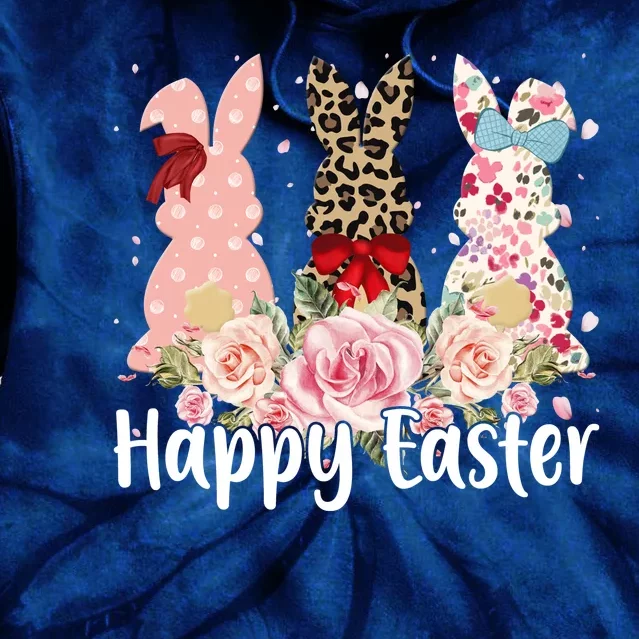 Happy Easter Cute Floral Bunnies Tie Dye Hoodie