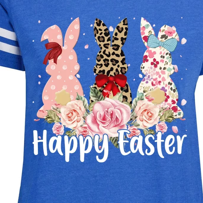 Happy Easter Cute Floral Bunnies Enza Ladies Jersey Football T-Shirt