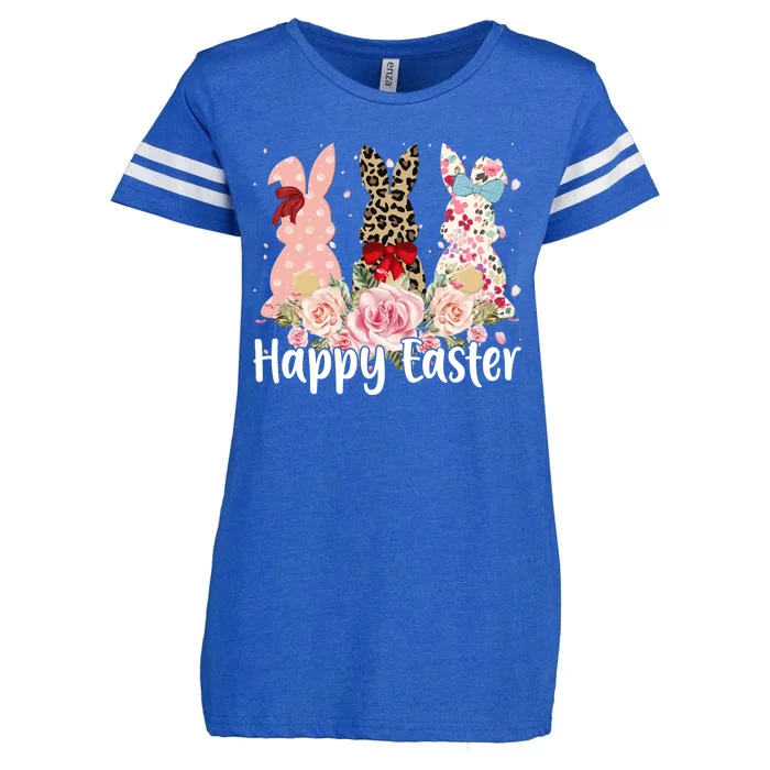 Happy Easter Cute Floral Bunnies Enza Ladies Jersey Football T-Shirt