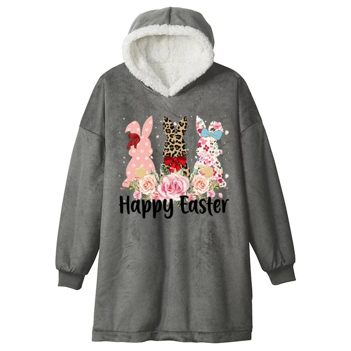 Happy Easter Cute Floral Bunnies Hooded Wearable Blanket