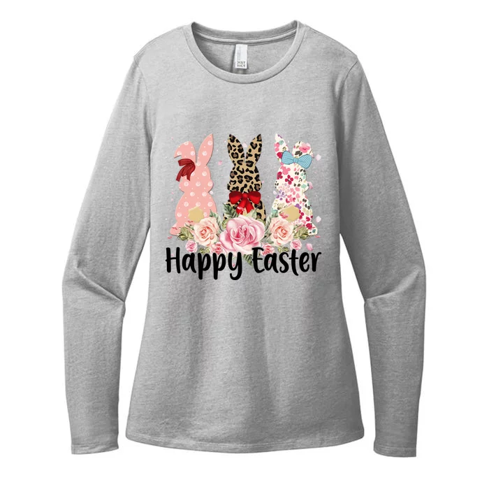 Happy Easter Cute Floral Bunnies Womens CVC Long Sleeve Shirt