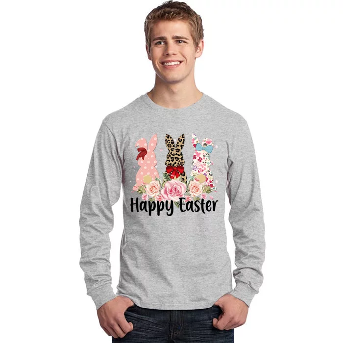 Happy Easter Cute Floral Bunnies Tall Long Sleeve T-Shirt