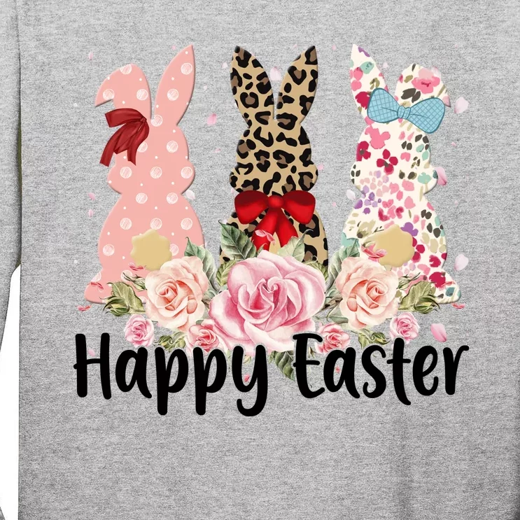 Happy Easter Cute Floral Bunnies Tall Long Sleeve T-Shirt