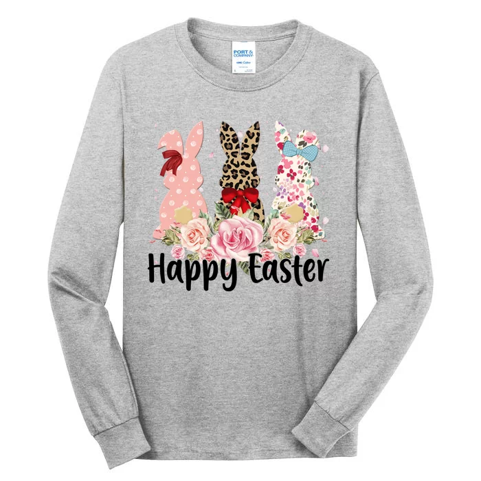 Happy Easter Cute Floral Bunnies Tall Long Sleeve T-Shirt