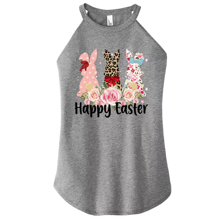 Happy Easter Cute Floral Bunnies Women’s Perfect Tri Rocker Tank