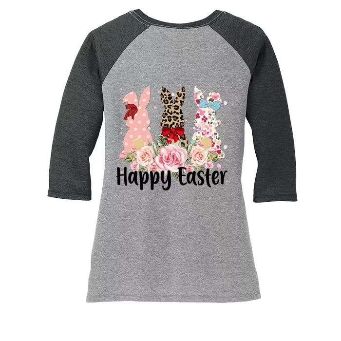 Happy Easter Cute Floral Bunnies Women's Tri-Blend 3/4-Sleeve Raglan Shirt