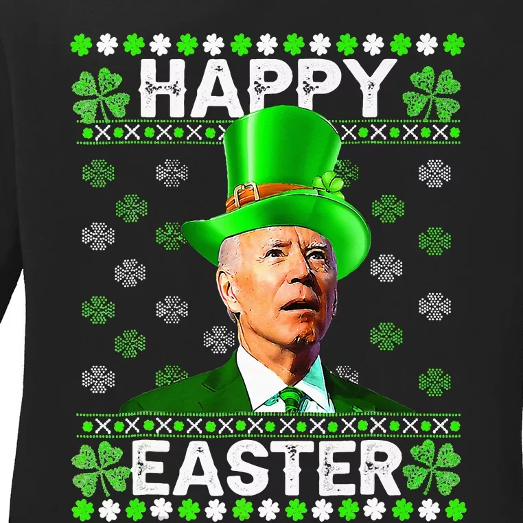 Happy Easter Confused Joe Biden St Patricks Day Ladies Long Sleeve Shirt