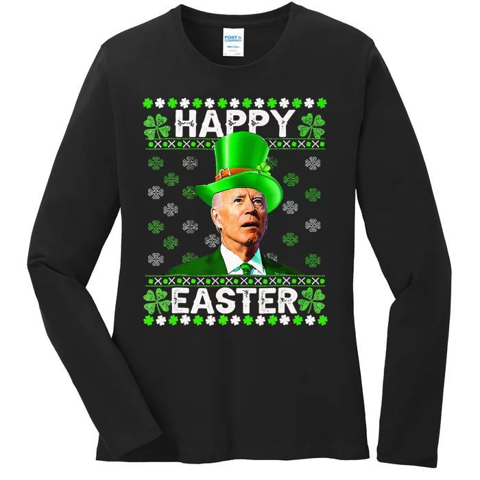 Happy Easter Confused Joe Biden St Patricks Day Ladies Long Sleeve Shirt