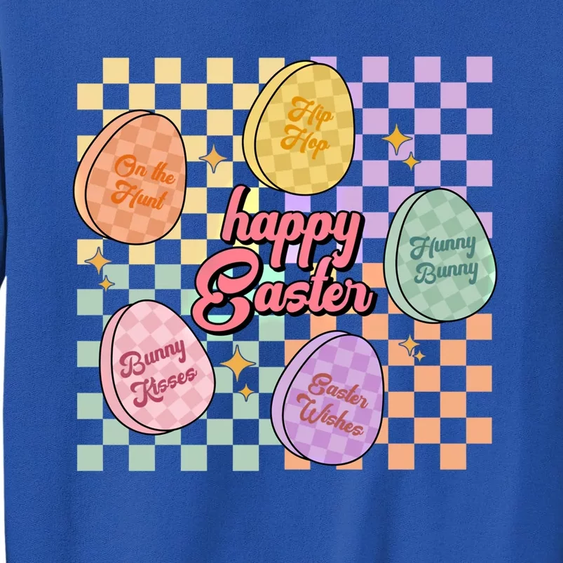 Happy Easter Candy Eggs Retro Groovy Hunny Bunny Checkered Cute Gift Sweatshirt