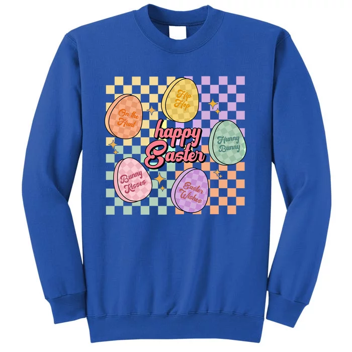 Happy Easter Candy Eggs Retro Groovy Hunny Bunny Checkered Cute Gift Sweatshirt