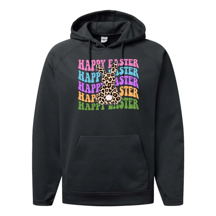 Happy Easter Cheetah Bunny Colorful Retro Performance Fleece Hoodie