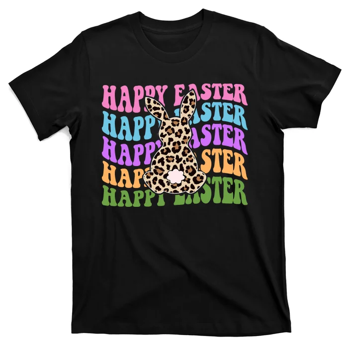 Happy Easter Cheetah Bunny Colorful Retro T-Shirt