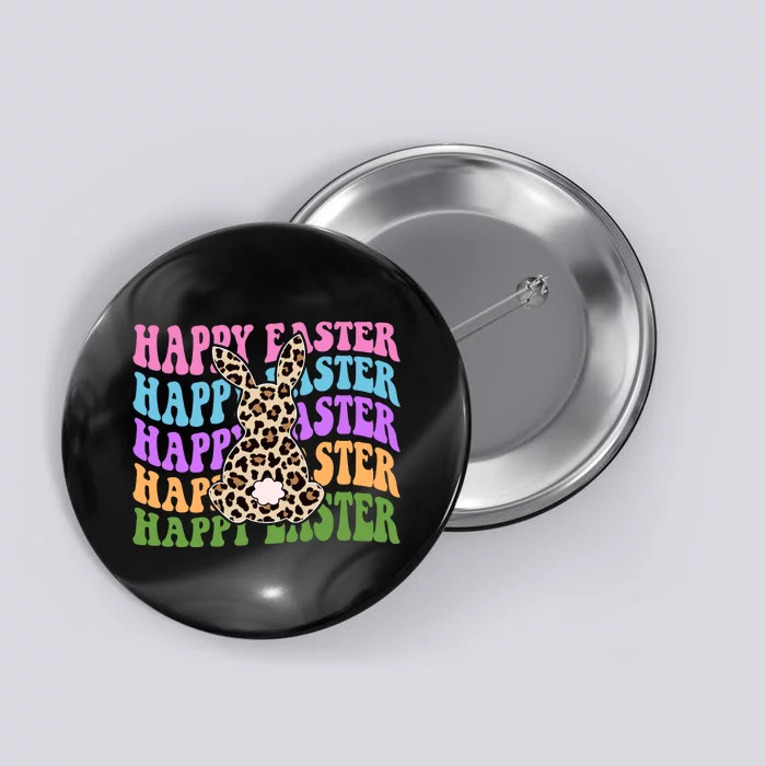 Happy Easter Cheetah Bunny Colorful Retro Button