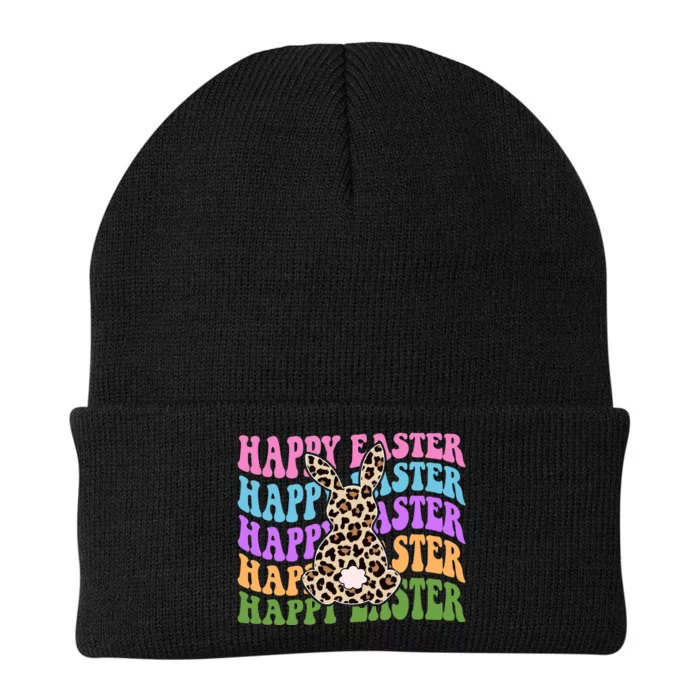 Happy Easter Cheetah Bunny Colorful Retro Knit Cap Winter Beanie