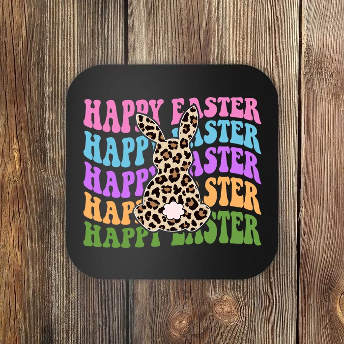 Happy Easter Cheetah Bunny Colorful Retro Coaster