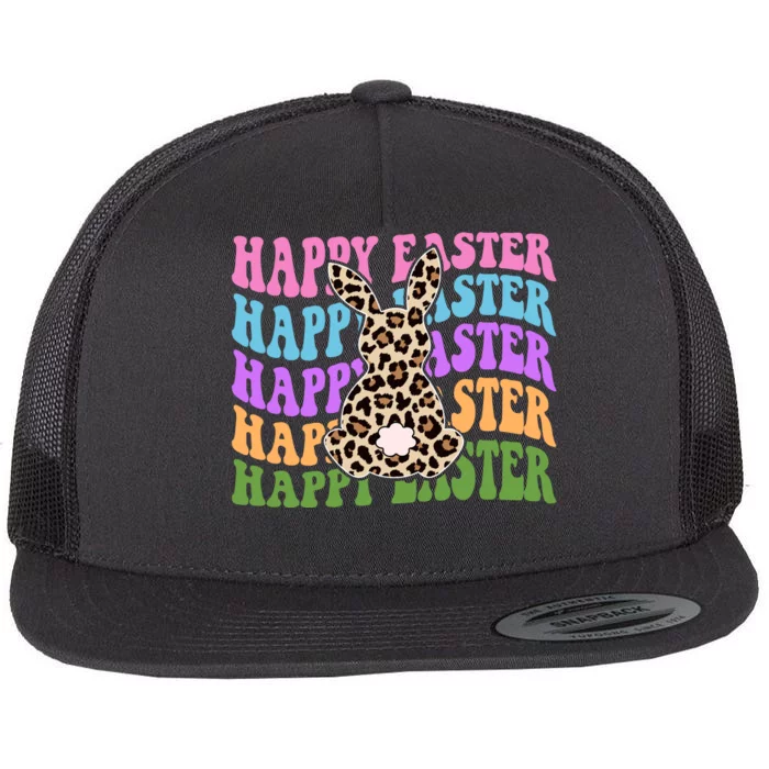 Happy Easter Cheetah Bunny Colorful Retro Flat Bill Trucker Hat