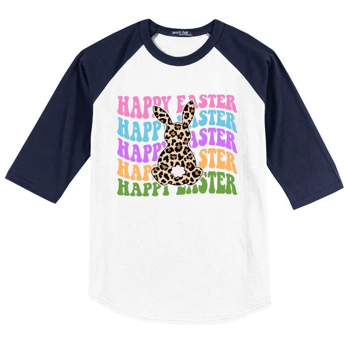 Happy Easter Cheetah Bunny Colorful Retro Baseball Sleeve Shirt