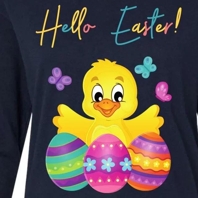 Hello Easter Cute Chick Holiday Womens Cotton Relaxed Long Sleeve T-Shirt