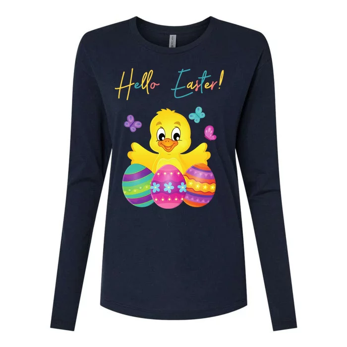 Hello Easter Cute Chick Holiday Womens Cotton Relaxed Long Sleeve T-Shirt