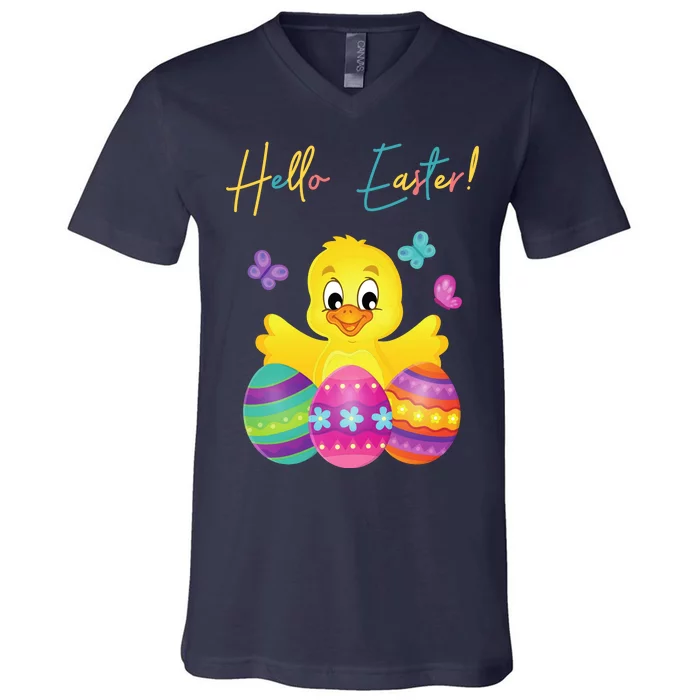 Hello Easter Cute Chick Holiday V-Neck T-Shirt