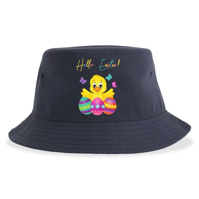 Hello Easter Cute Chick Holiday Sustainable Bucket Hat