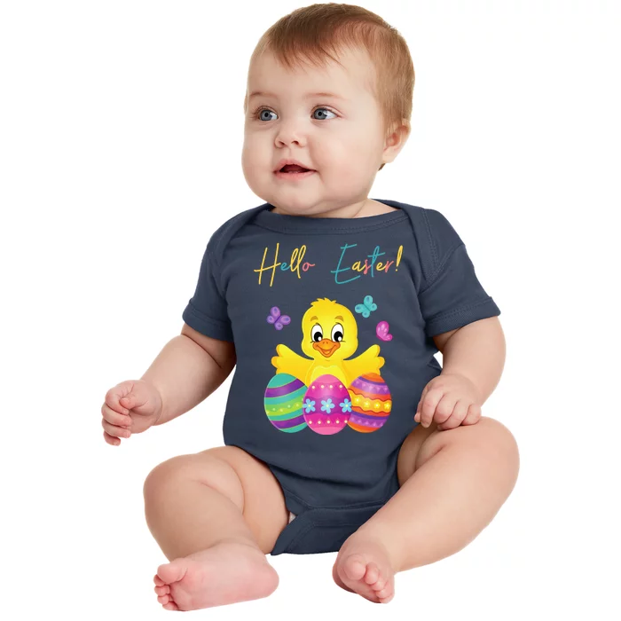 Hello Easter Cute Chick Holiday Baby Bodysuit