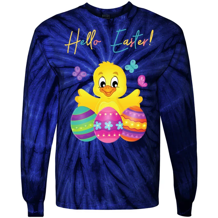 Hello Easter Cute Chick Holiday Tie-Dye Long Sleeve Shirt