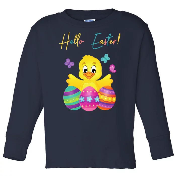 Hello Easter Cute Chick Holiday Toddler Long Sleeve Shirt