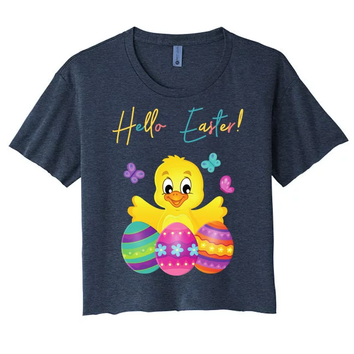 Hello Easter Cute Chick Holiday Women's Crop Top Tee