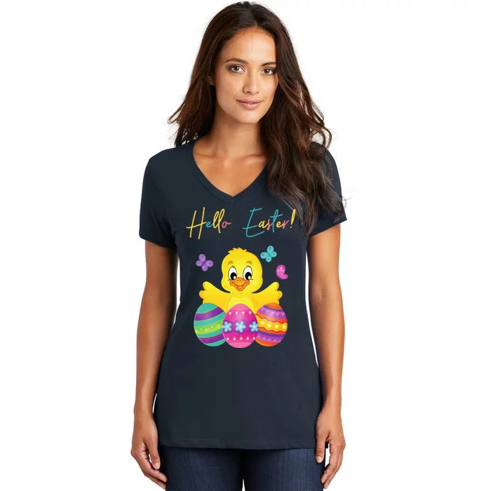 Hello Easter Cute Chick Holiday Women's V-Neck T-Shirt