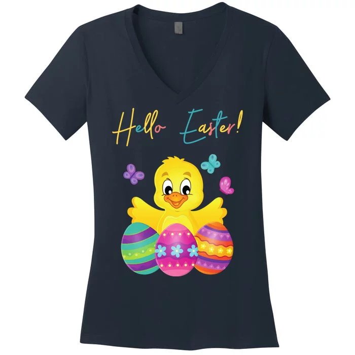 Hello Easter Cute Chick Holiday Women's V-Neck T-Shirt