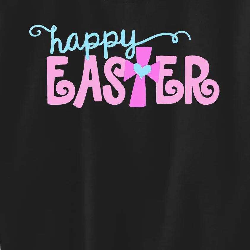 Happy Easter Cute Christian Jesus Saying Cross Heart Graphic Kids Sweatshirt