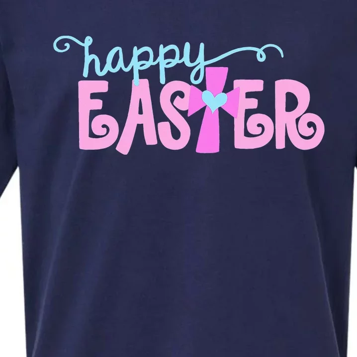 Happy Easter Cute Christian Jesus Saying Cross Heart Graphic Sueded Cloud Jersey T-Shirt