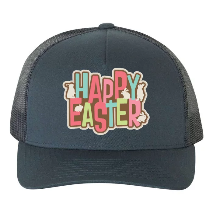 Happy Easter Colorful Bunny Yupoong Adult 5-Panel Trucker Hat