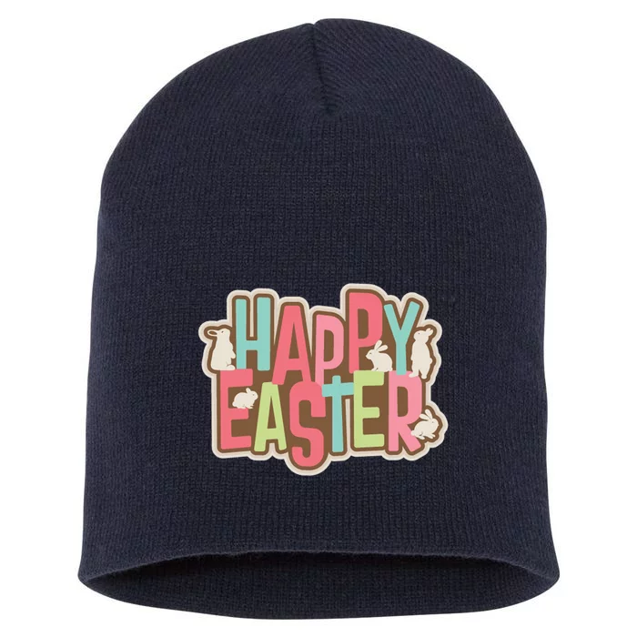 Happy Easter Colorful Bunny Short Acrylic Beanie