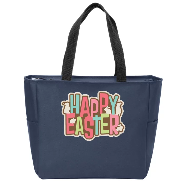 Happy Easter Colorful Bunny Zip Tote Bag