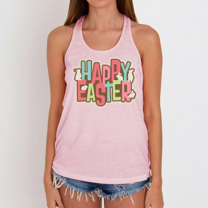 Happy Easter Colorful Bunny Women's Knotted Racerback Tank