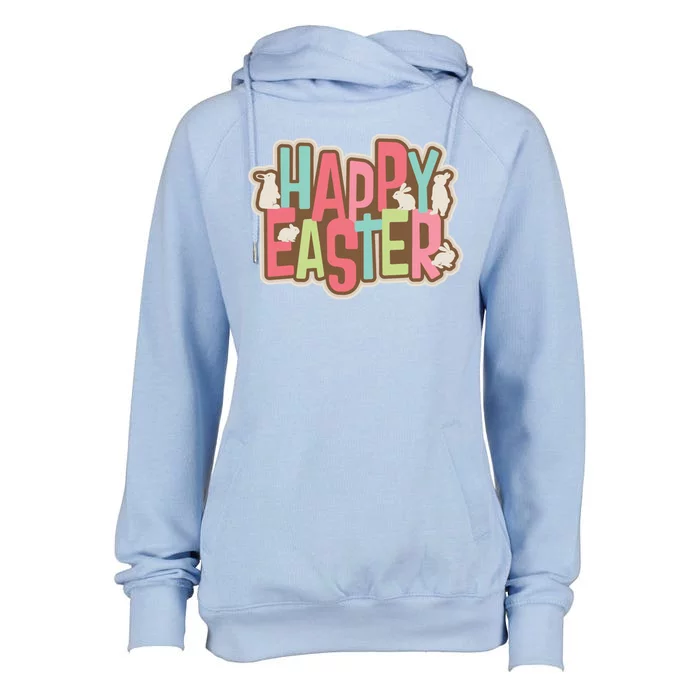 Happy Easter Colorful Bunny Womens Funnel Neck Pullover Hood