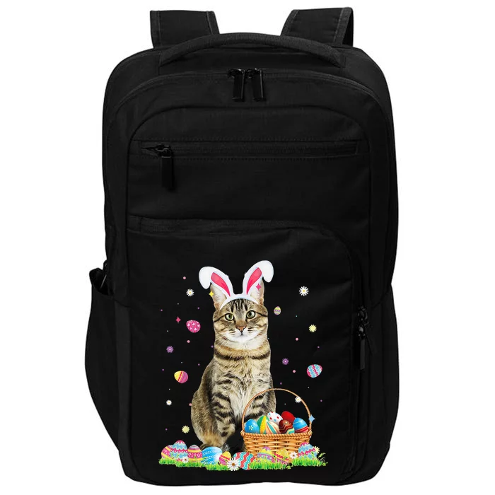 Happy Easter Cute Bunny Cat Eggs Basket Easter Cat Lovers Impact Tech Backpack