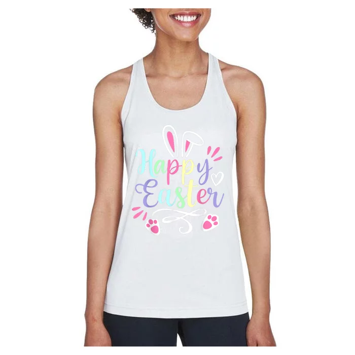 Happy Easter Cute Bunny Rabbit Face Funny Easter Wo Girl Women's Racerback Tank