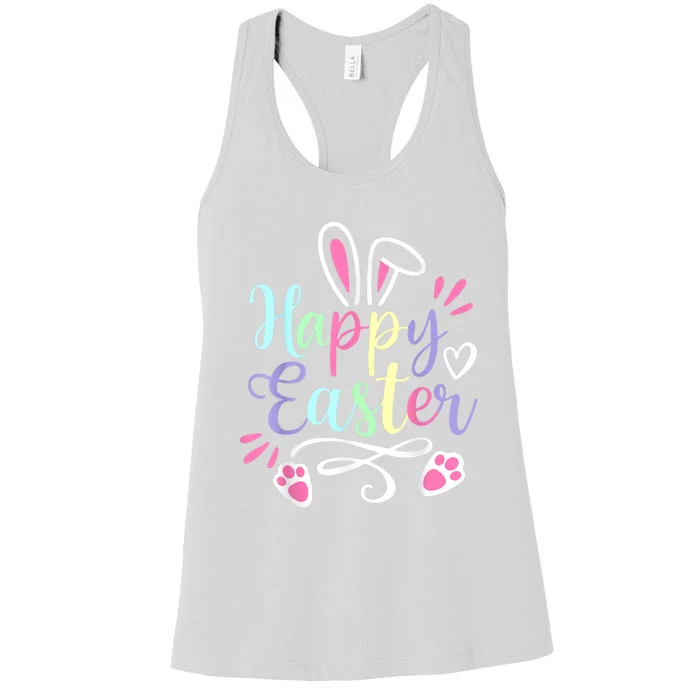 Happy Easter Cute Bunny Rabbit Face Funny Easter Wo Girl Women's Racerback Tank